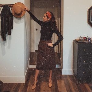 vintage skirt stripe midi brown